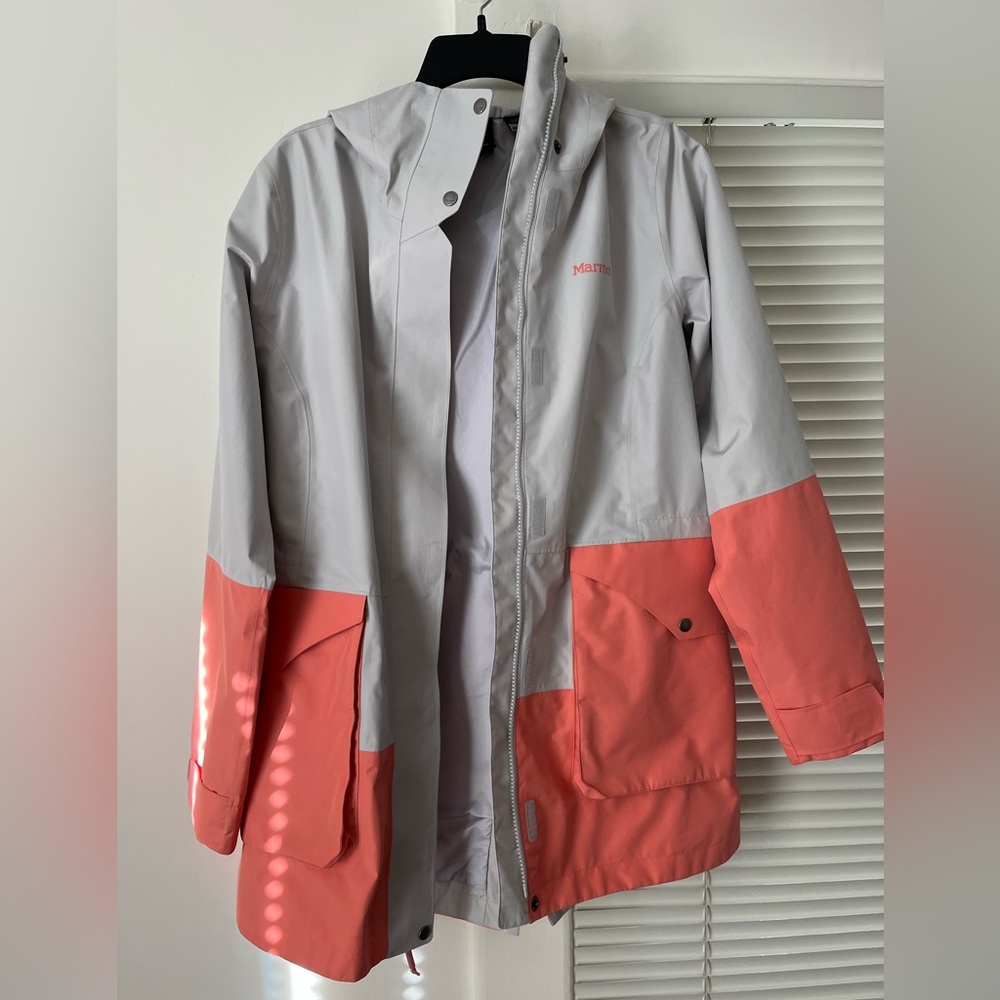 **sold elsewhere** Marmot Wend Goretex long jacket, grey and peach, size medium